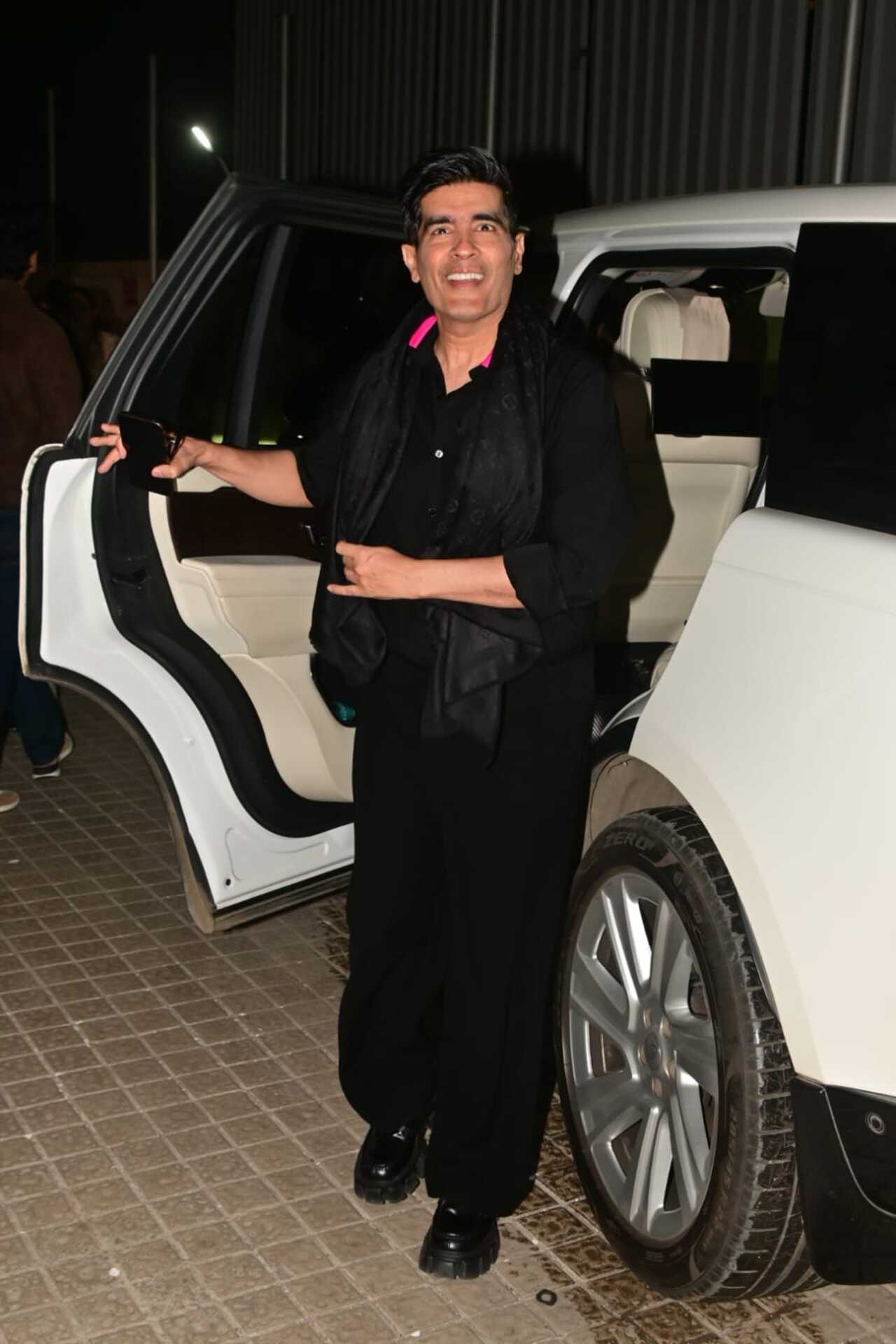 Designer Manish Malhotra looked effortlessly stylish at the Border 2 premiere, donning an all-black outfit.